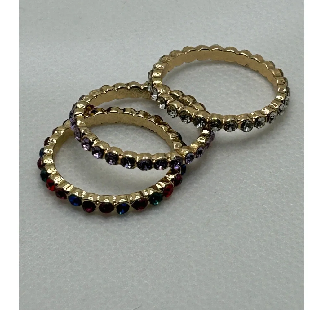 Multicolored Stackable Set of 3‎ Rhinestone Eternity Rings Size 8.75 shiny